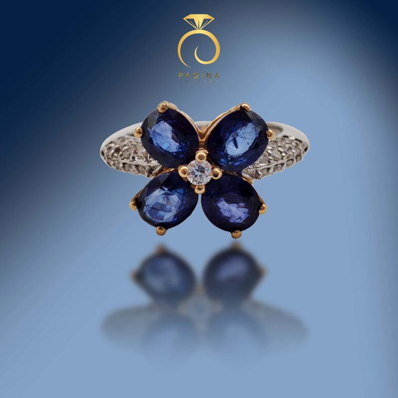 انگشتر یاقوت کبود گل 2 رنگ